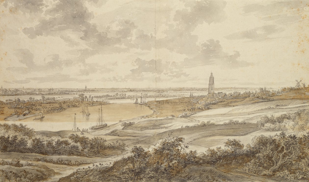 Panorama met de stad Rhenen door Willem Schellinks