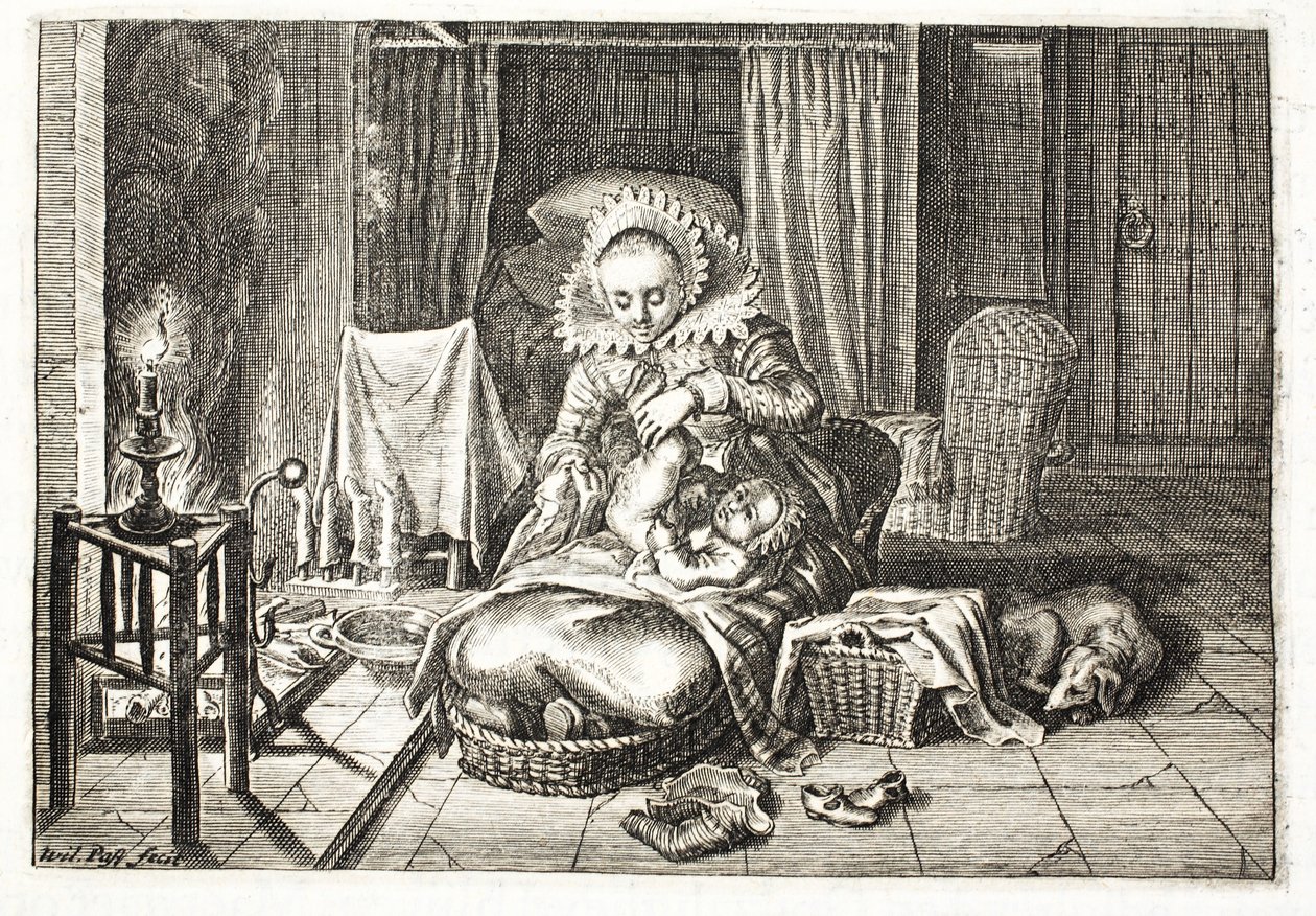 Een baby verschonen, illustratie uit 