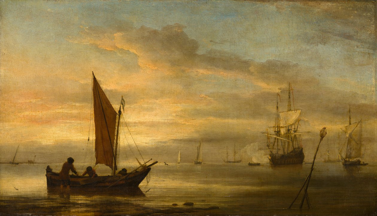 Zonsondergang op zee door Willem van de Velde
