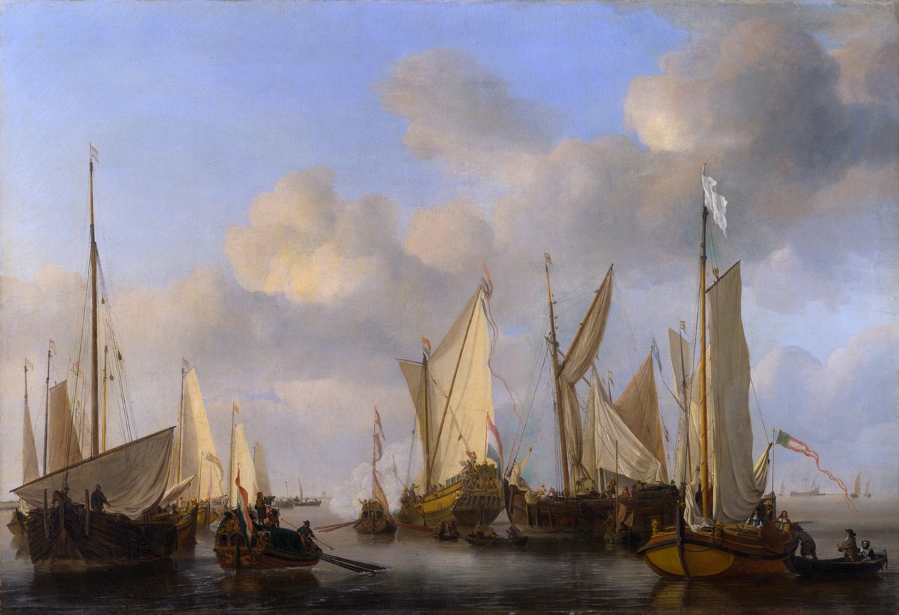 Een Nederlandse jacht groetend door Willem van de Velde the Younger