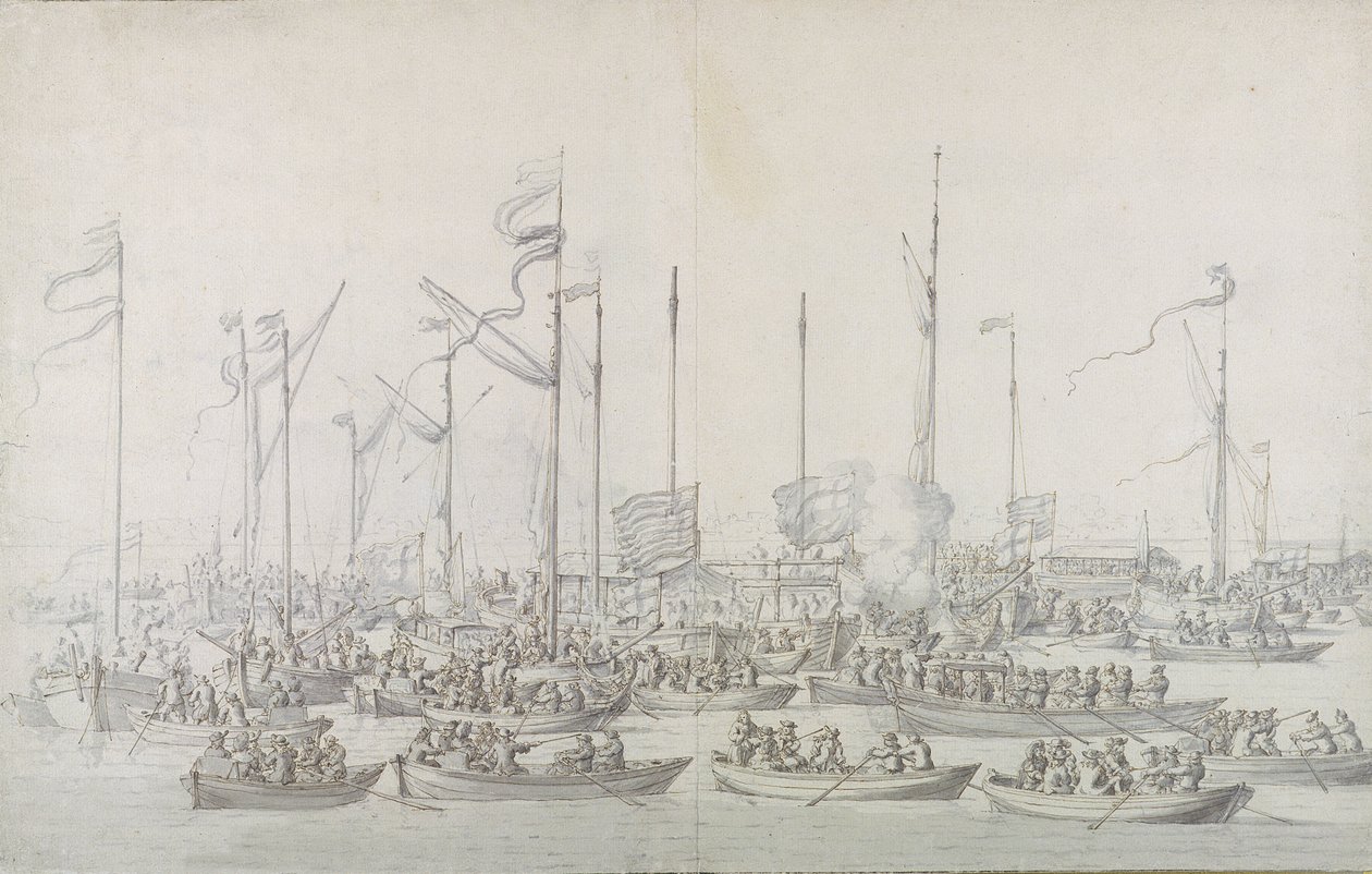Viering op de Theems bij Whitehall, na de Kroning van James II (1633-1701) door Willem van de Velde the Elder