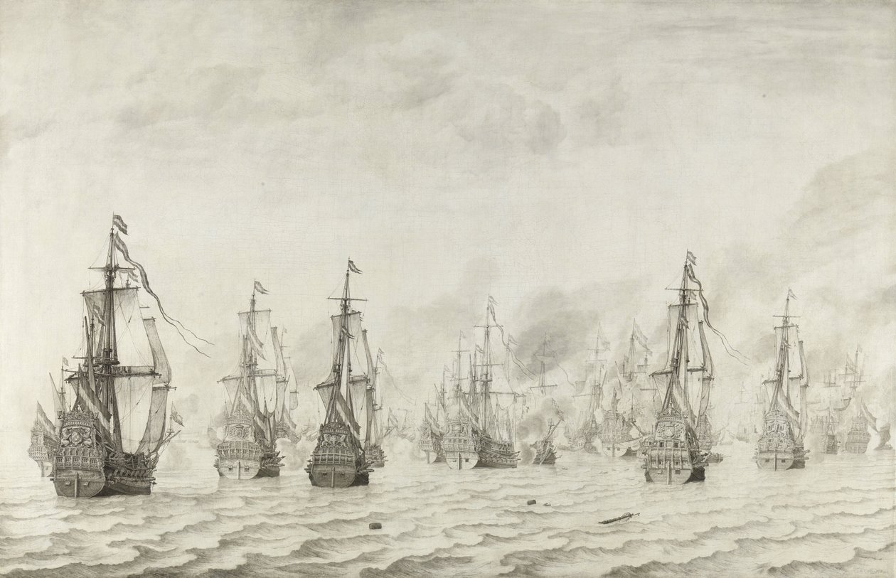 De Slag bij Duinkerken, 1659 door Willem van de Velde the Elder