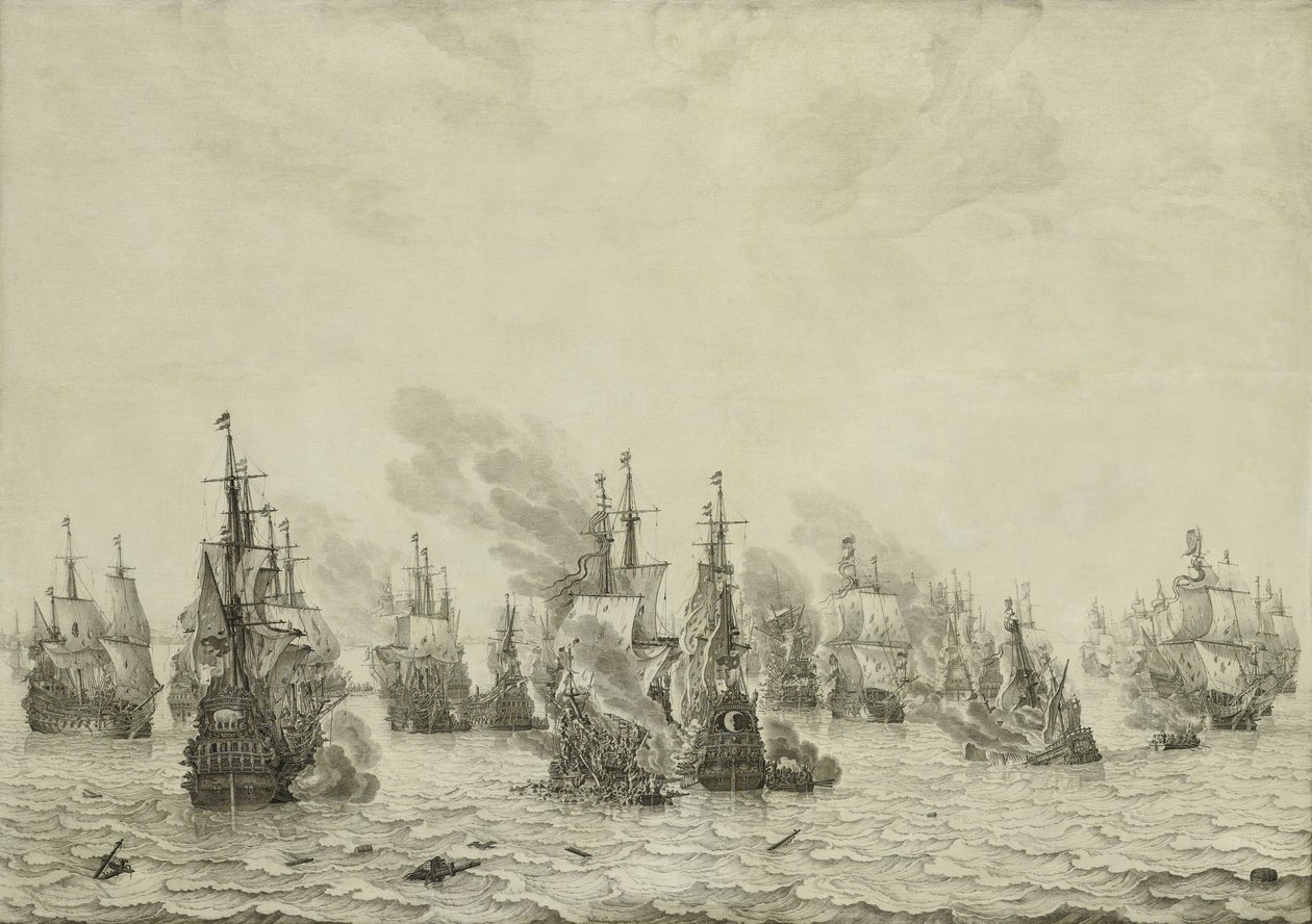 De Slag bij Livorno of Leghorn, ca. 1659-99 door Willem van de Velde the Elder
