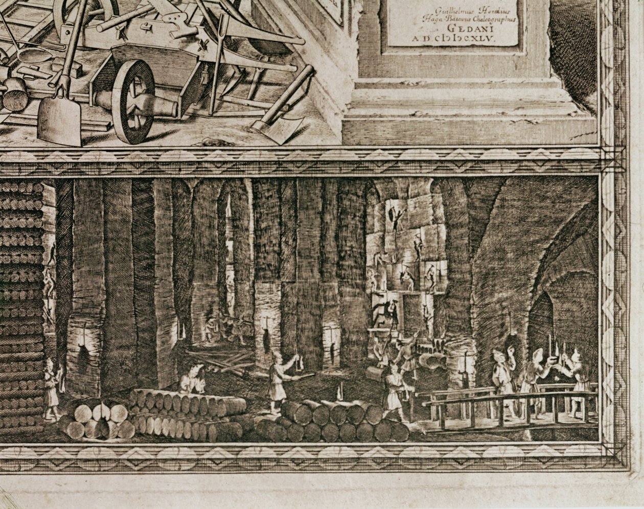 De zoutmijnen van Wieliczka bij Krakau produceerden ruwweg een derde van het inkomen van de Poolse koningen ... (gravure) door Willem (c.1597 1660) Hondius