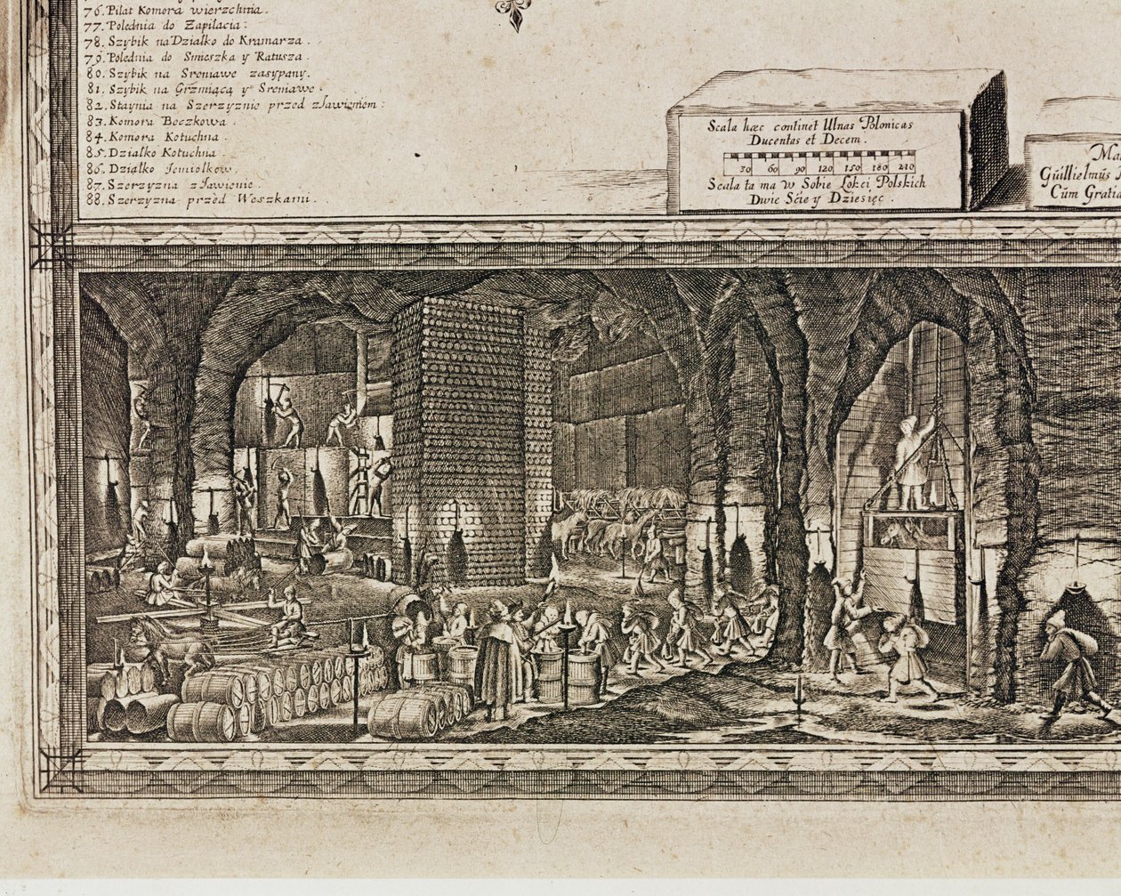 De zoutmijnen van Wieliczka bij Krakau produceerden ruwweg een derde van het inkomen van de Poolse koningen ... (gravure) door Willem (c.1597 1660) Hondius