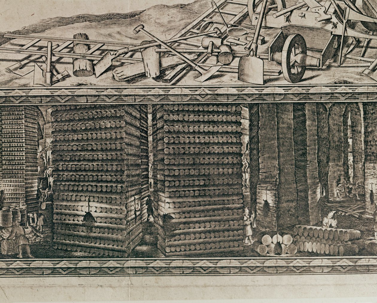 De zoutmijnen van Wieliczka bij Krakau produceerden ruwweg een derde van het inkomen van de Poolse koningen ... (gravure) door Willem (c.1597-1660) Hondius