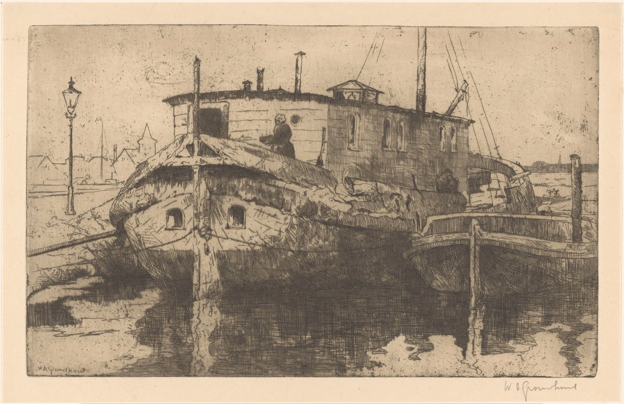 Laakhaven in Den Haag door Willem Adrianus Grondhout (signed by artist)