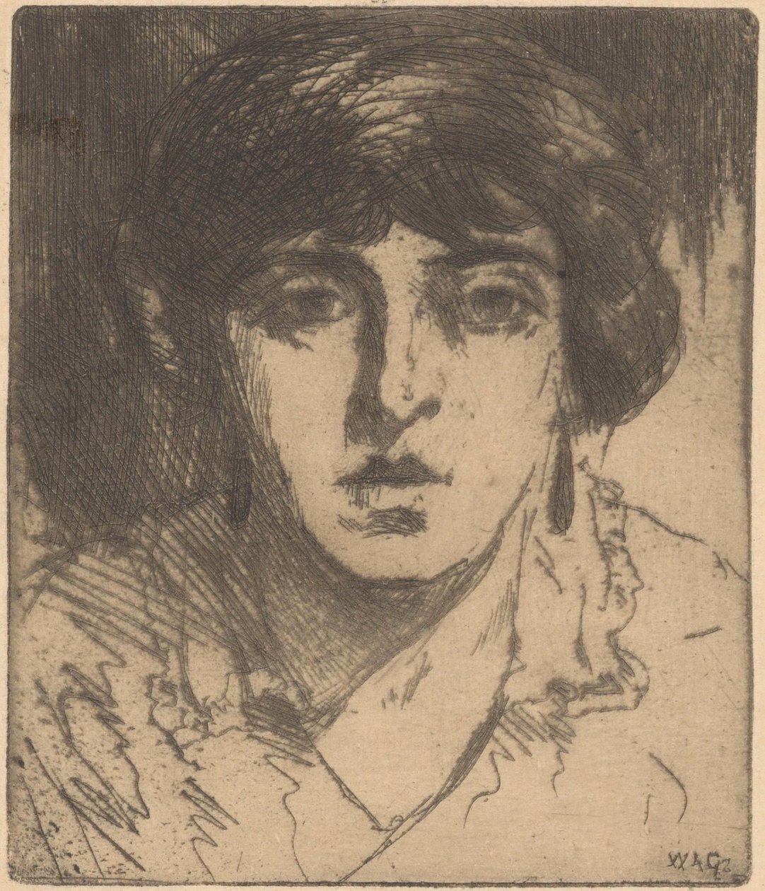Portret van een onbekende vrouw door Willem Adrianus Grondhout (signed by artist)