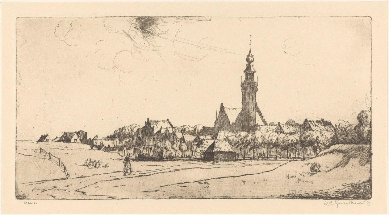 Veere door Willem Adrianus Grondhout (signed by artist)