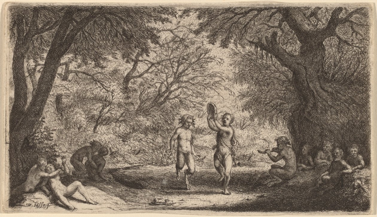 Bacchanaal met een Dansend Koppel in het Midden door Willem Basse