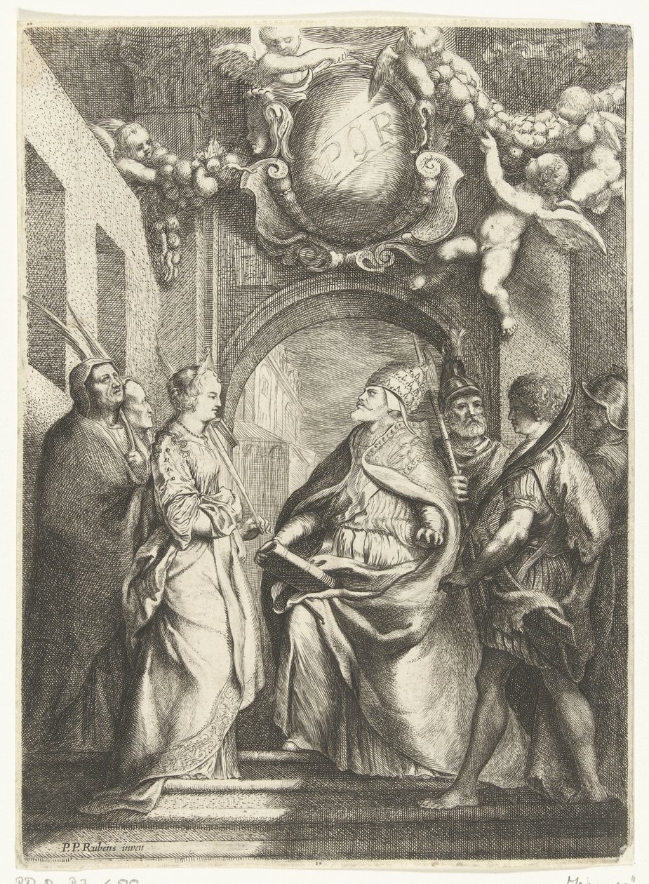 De heilige Gregorius de Grote met vier andere heiligen door Willem Basse