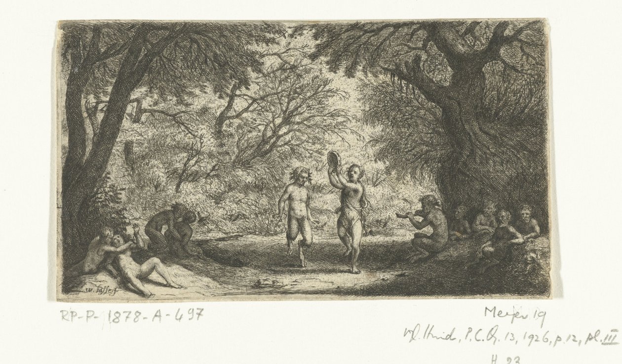 Feestende saters en bosnimfen door Willem Basse
