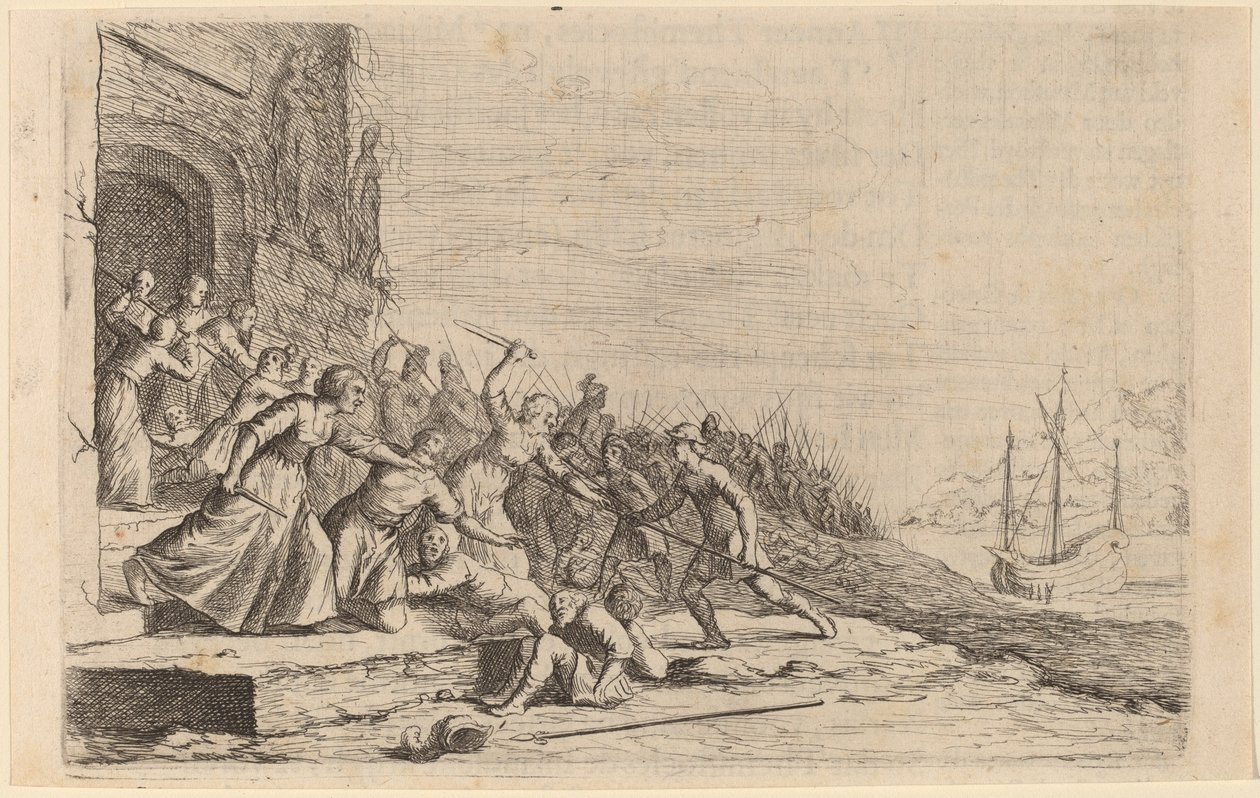 De volgelingen van Solon verdedigen de tempel van Venus door Willem Basse