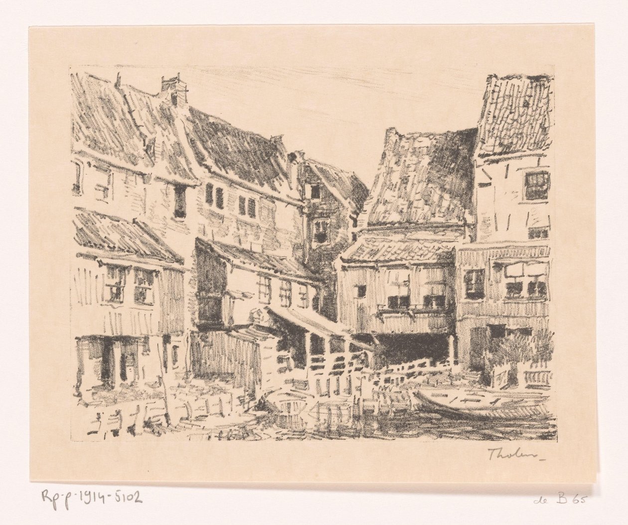 Achterkant van oude huizen, te Enkhuizen door Willem Bastiaan Tholen (signed by artist)