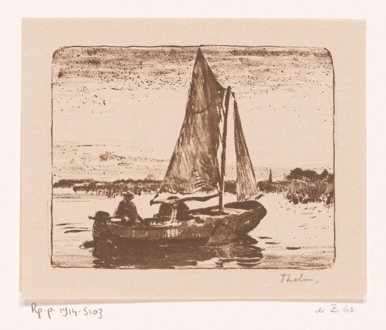 Man in zeilboot door Willem Bastiaan Tholen (signed by artist)