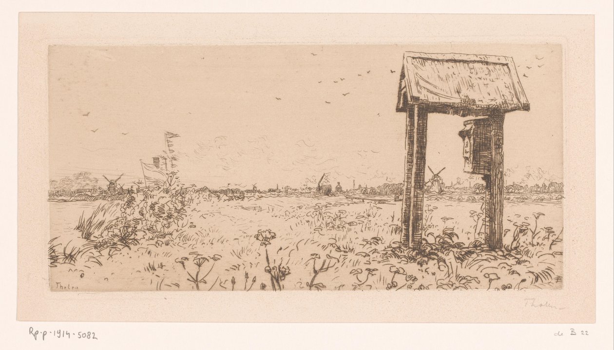 Weilanden aan de Kaag, met brievenbus door Willem Bastiaan Tholen (signed by artist)
