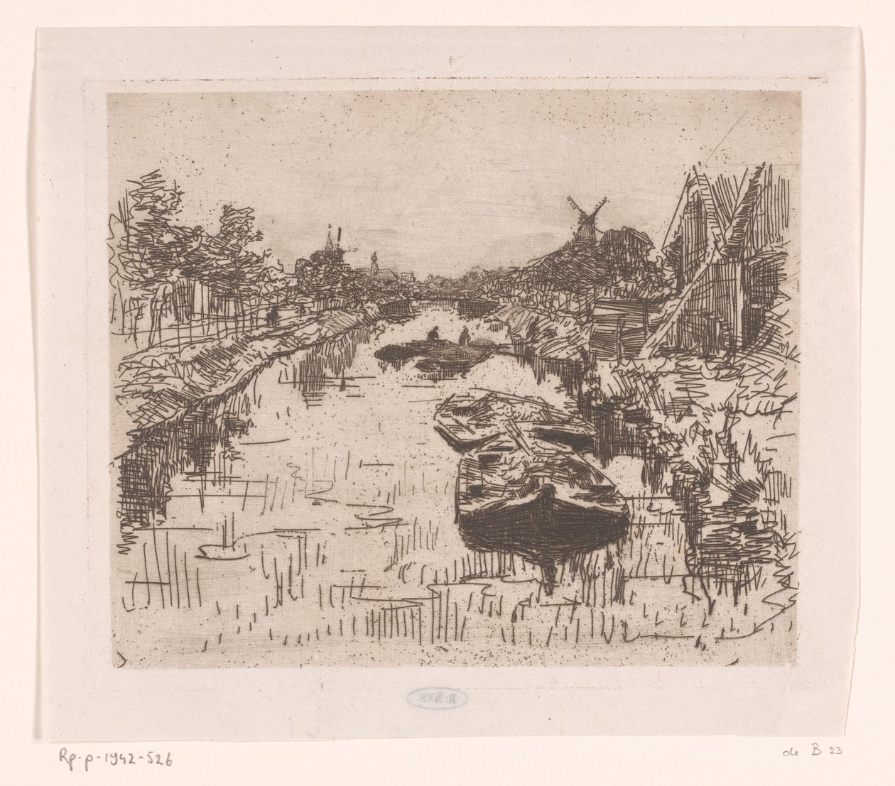 Kanaal met schuiten door Willem Bastiaan Tholen