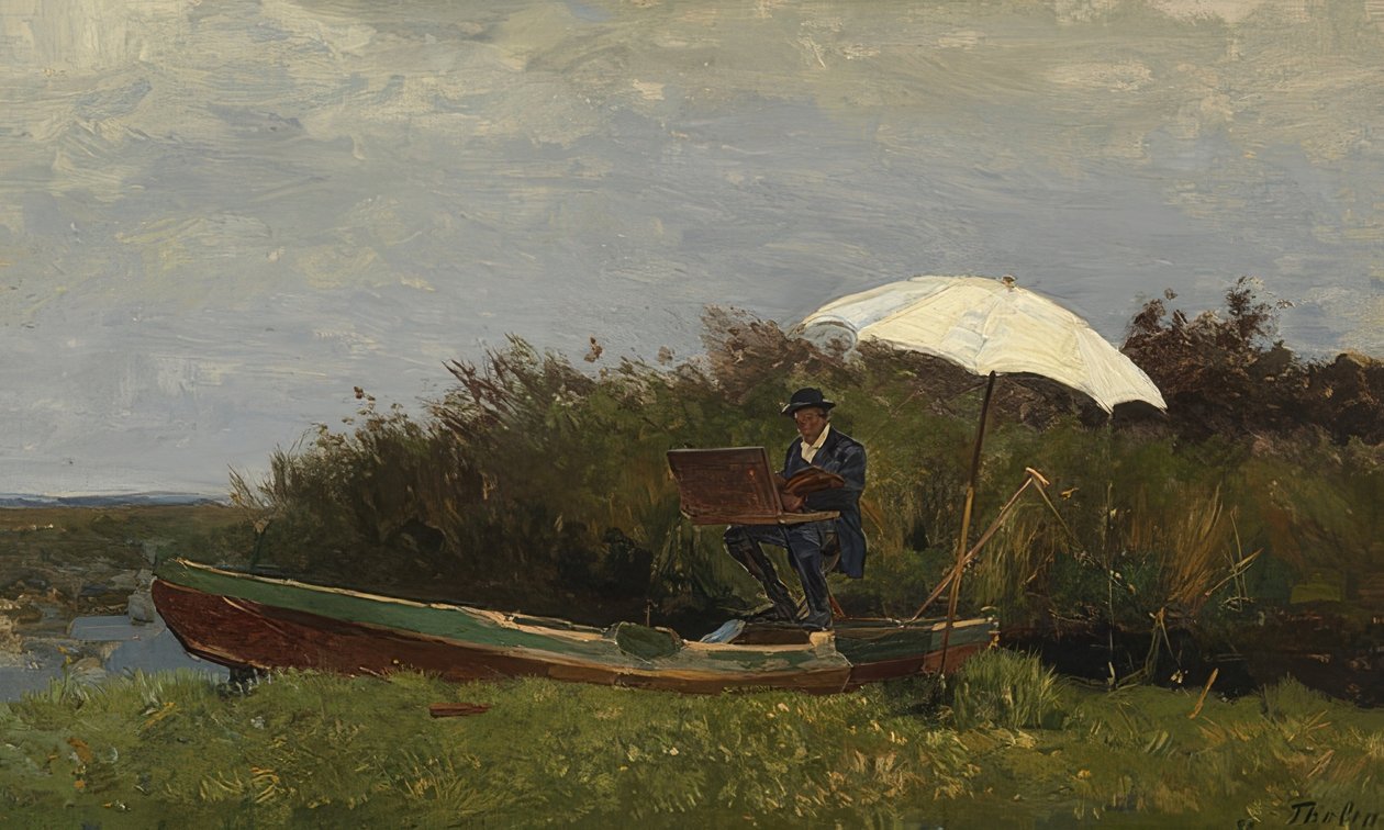 Paul Gabriël werkt in een boot door Willem Bastiaan Tholen