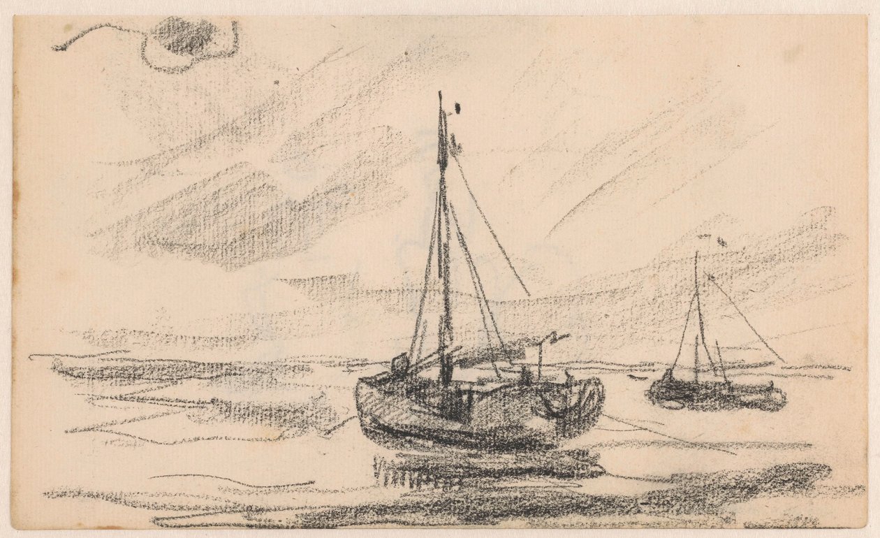 Twee vissersboten op zee door Willem Bastiaan Tholen