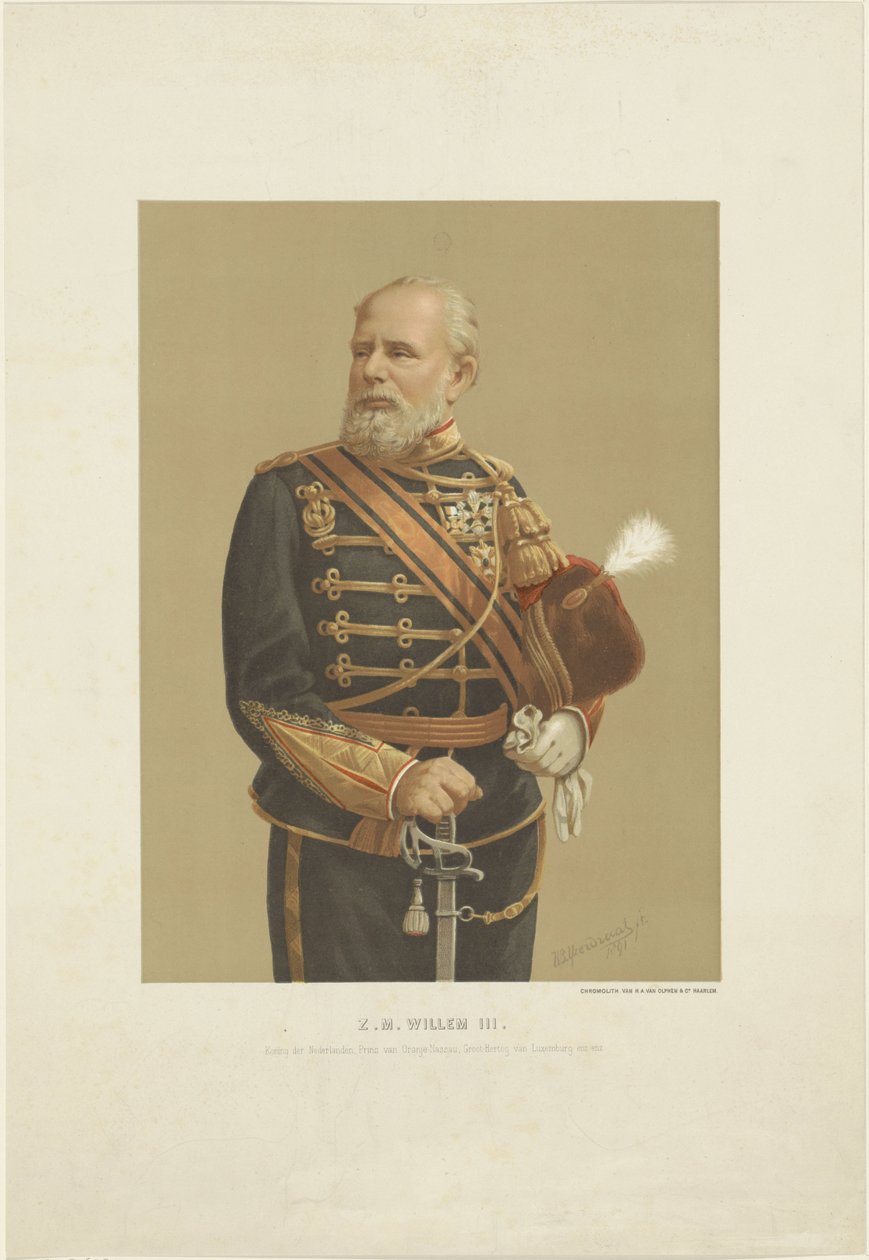 Portret van Willem III, koning der Nederlanden door Willem Bernardus IJzerdraat