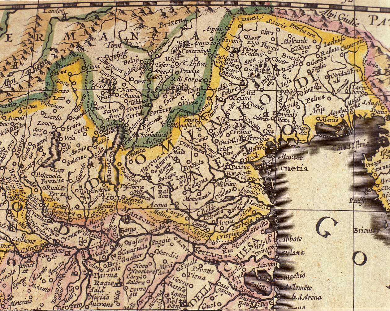 Kaart van de regio Veneto, Italië. Atlas van William Blaeu (1571 - 1638) door Willem Blaeu