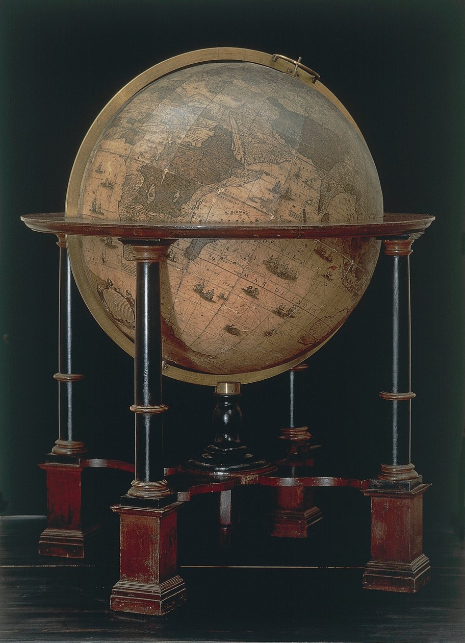 Aardglobe gemaakt door Willem Blaeu, gemaakt in Amsterdam door Willem Blaeu