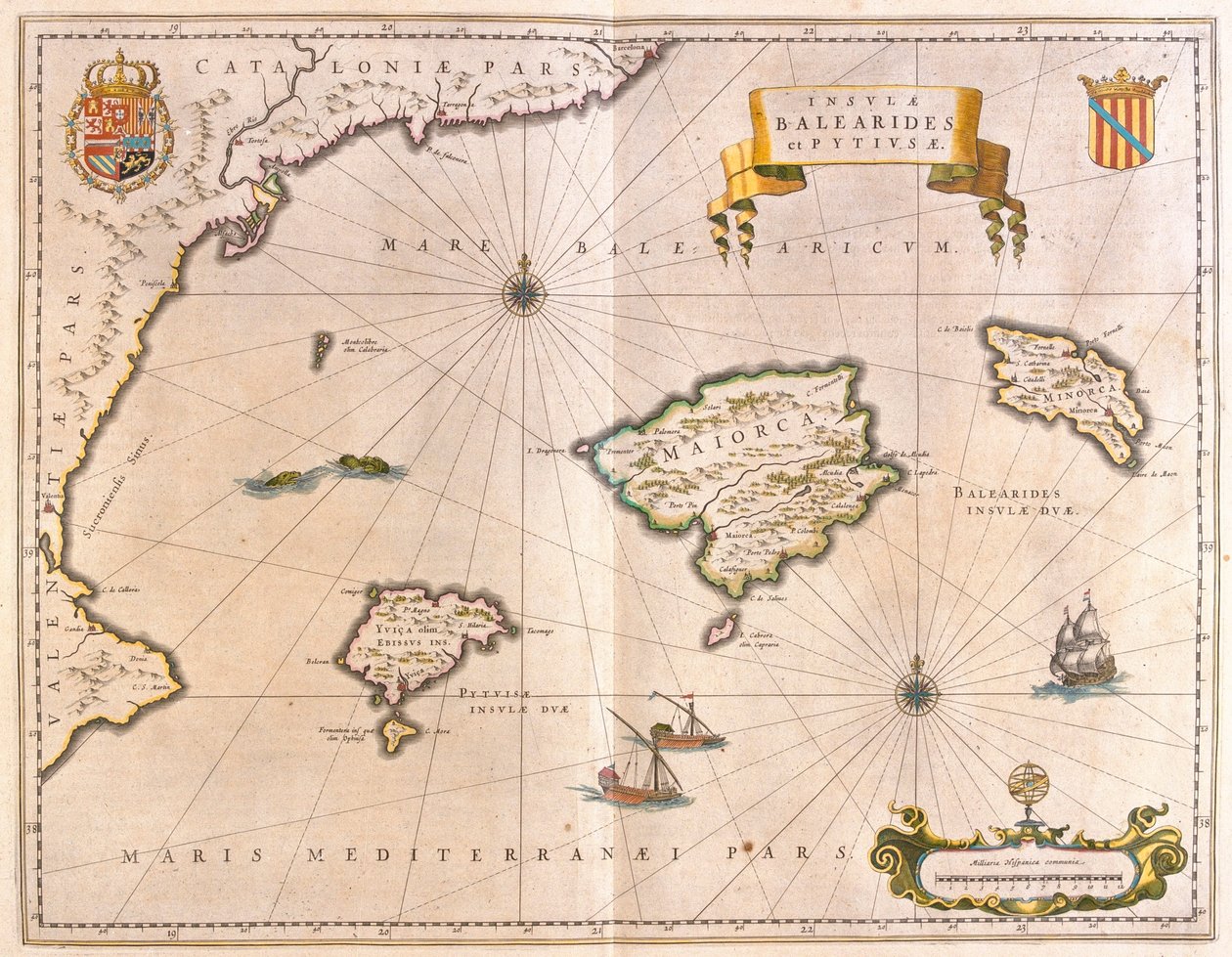 Mallorca, Menorca en Ibiza, inclusief de kusten van Catalonië en Valencia, in 