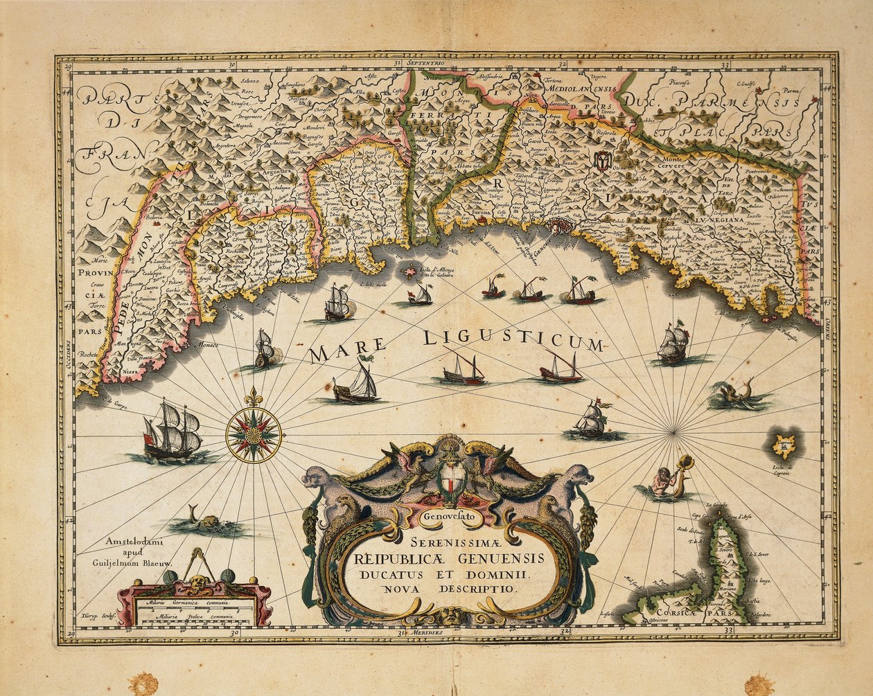 Kaart van het hertogdom Monferrato, door Willem Blaeu, gravure uit Regionum Italiae door Willem Blaeu