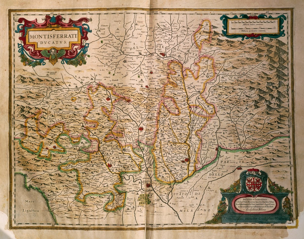 Kaart van het hertogdom Monferrato, uit Regionum Italiae, door Willem Blaeu door Willem Blaeu