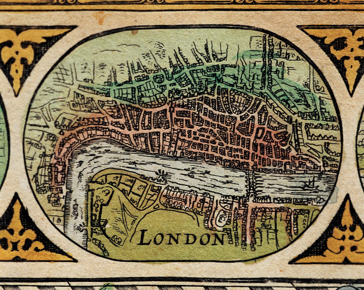 Voorstelling van de stad Londen (detail) van een wereldkaart in "The Theatre of the World" door Willem Janszoon Blaeu (1571-1638) door Willem Blaeu