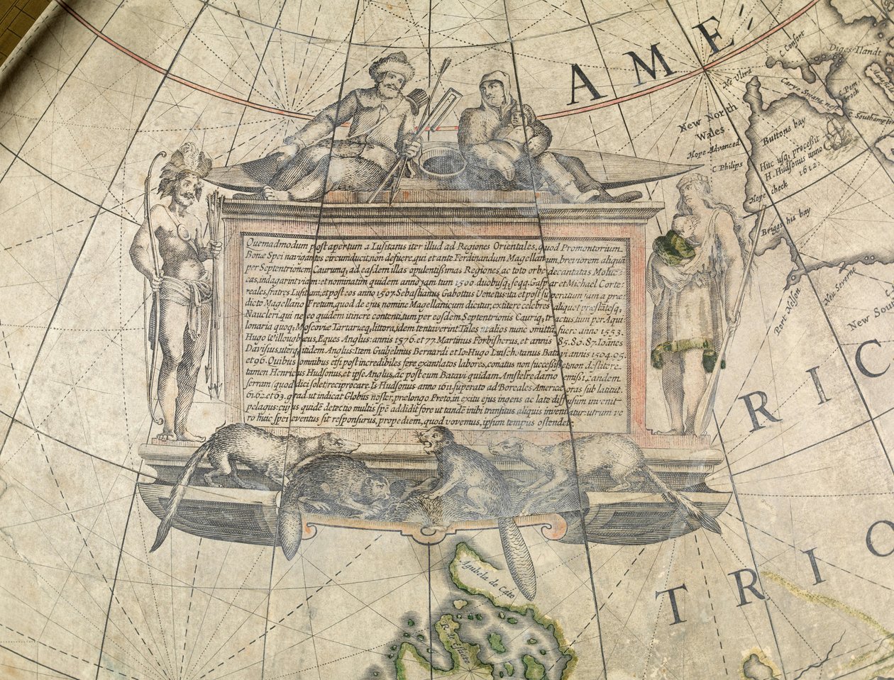 Terrestrische vloerglobe, detail van Cartouche, ca. 1650 door Willem Blaeu