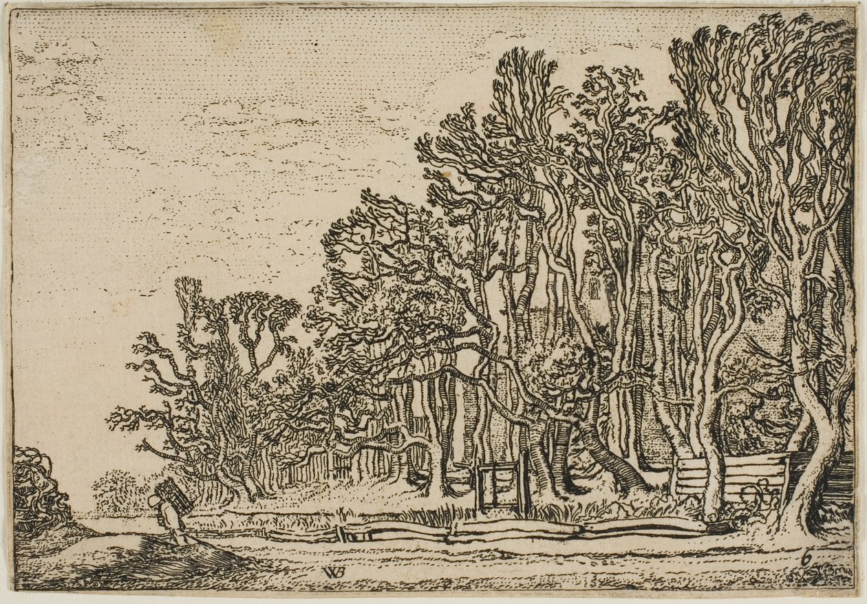 Landschap met Plank-Heggen en Man die Hout Draagt door Willem Buytewech