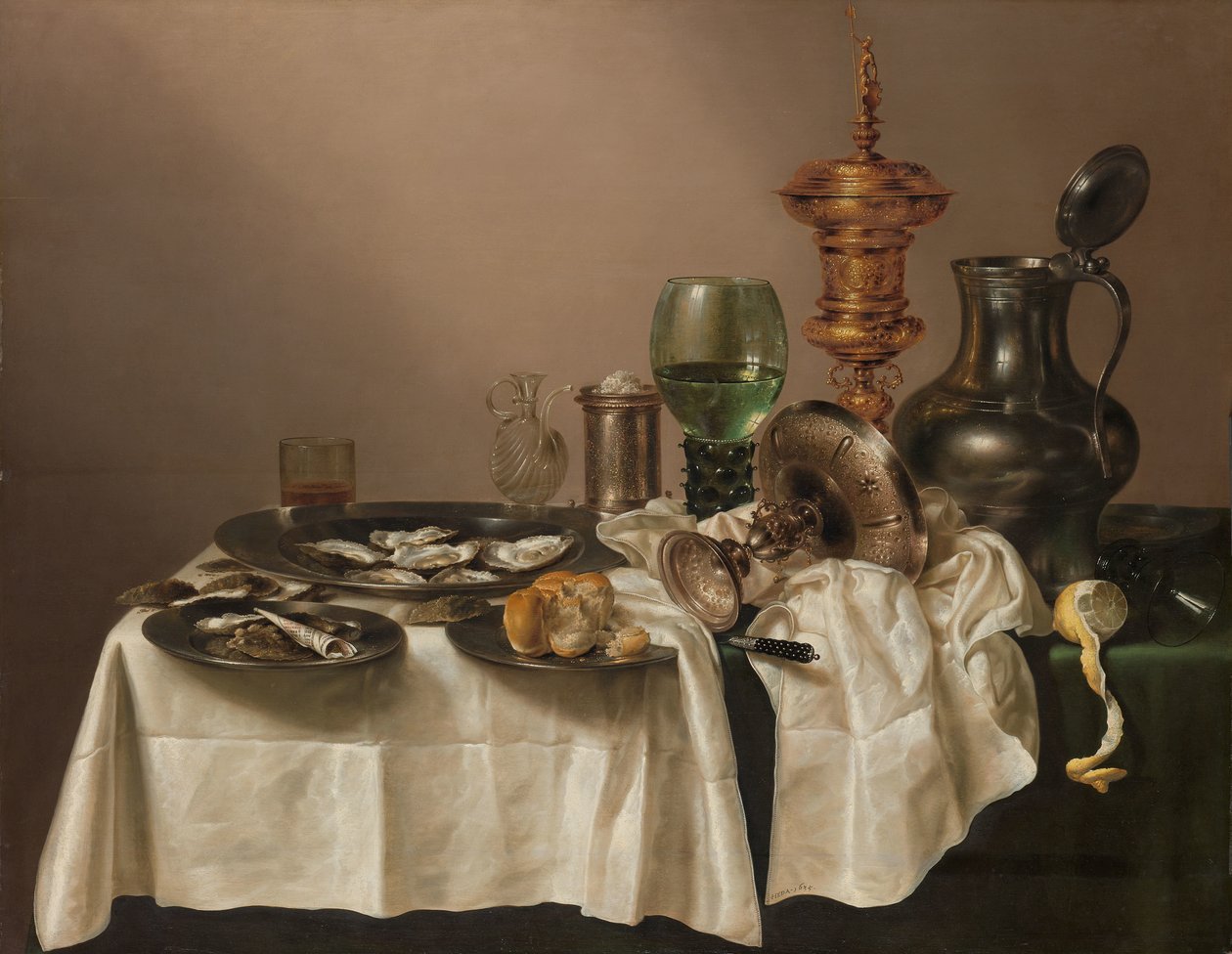 Stilleven met een vergulde beker door Willem Claesz. Heda