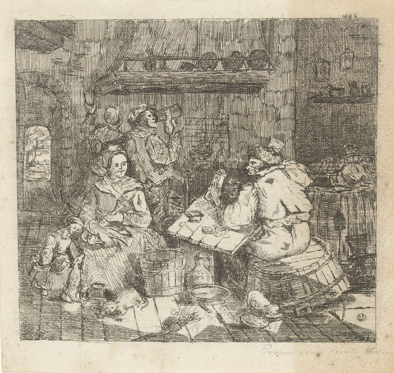 Kaartspelende en drinkende mannen in de keuken door Willem Cornelis van Dijk