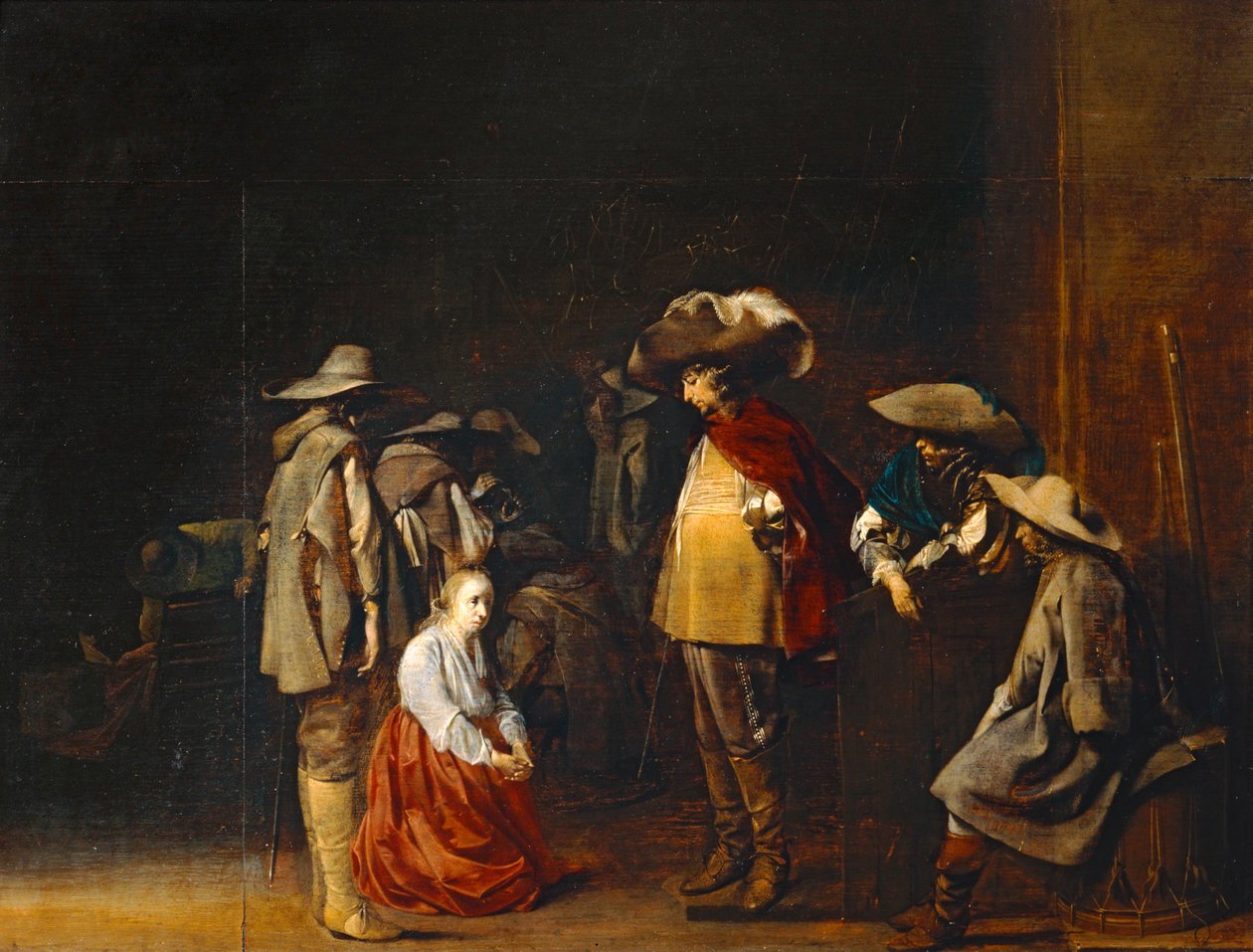 Corps de garde avec femme suppliant des soldats, dit aussi Les Maraudeurs - Bewakers met vrouw die de soldaten smeekt, ook wel De plunderaars genoemd ... door Willem Cornelisz Duyster