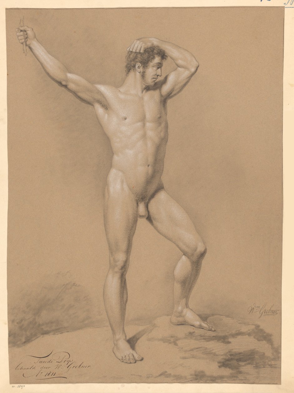 Staand mannelijk naakt, van voren gezien (2e prijs 1811) door Willem Grebner