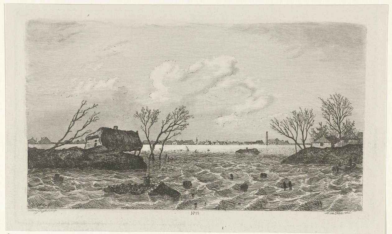 Dijkdoorbraak bij Dreumel, 1855 door Willem Gruyter jr.