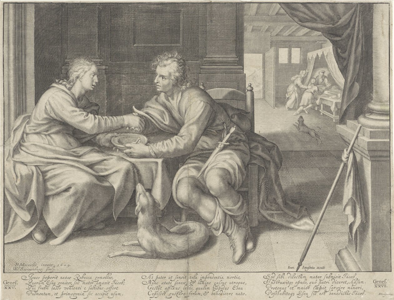 Esau verkoopt zijn eerstgeboorterecht aan Jakob door Willem Isaacsz. van Swanenburg