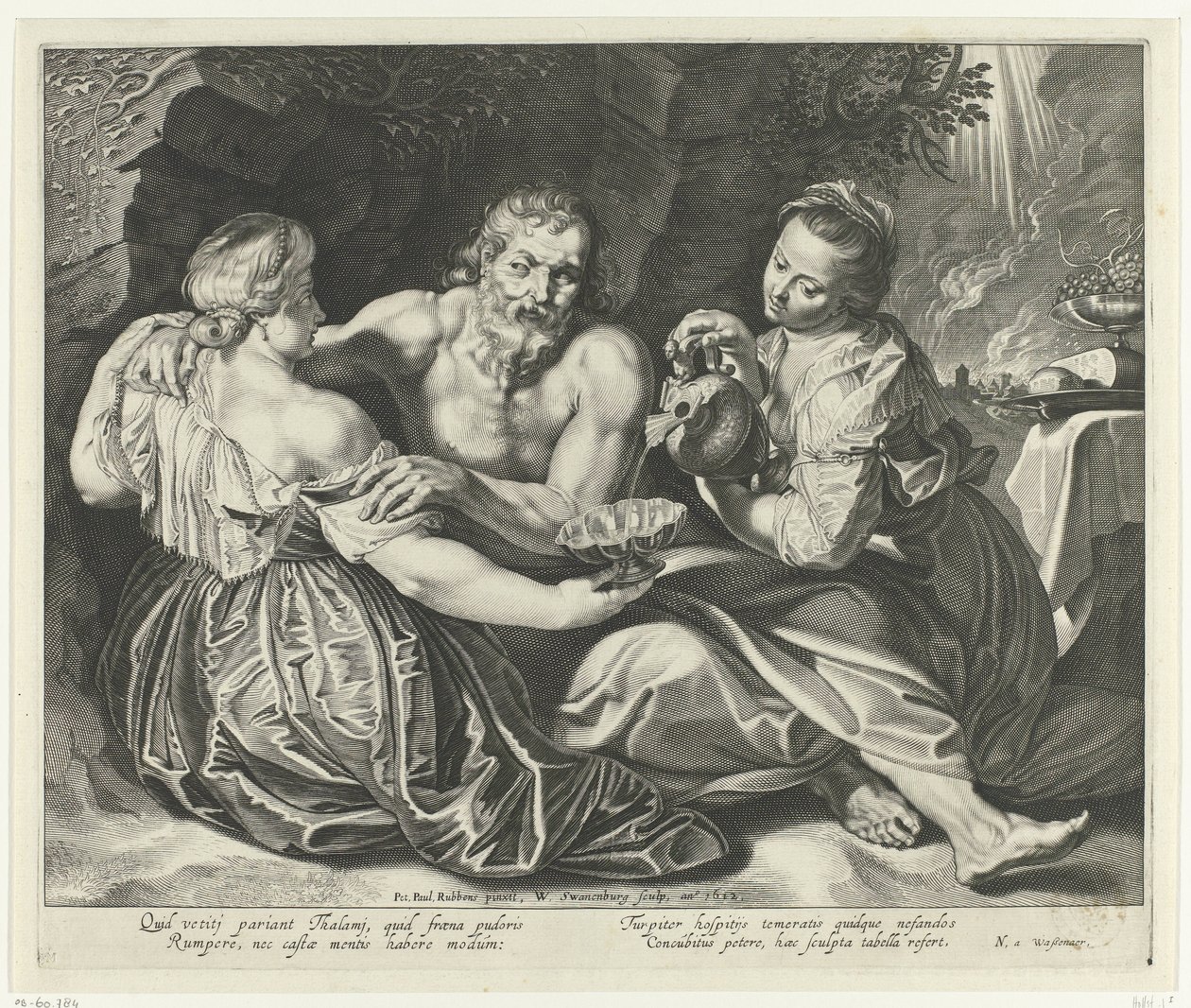 Lot dronken gevoerd door zijn dochters door Willem Isaacsz. van Swanenburg
