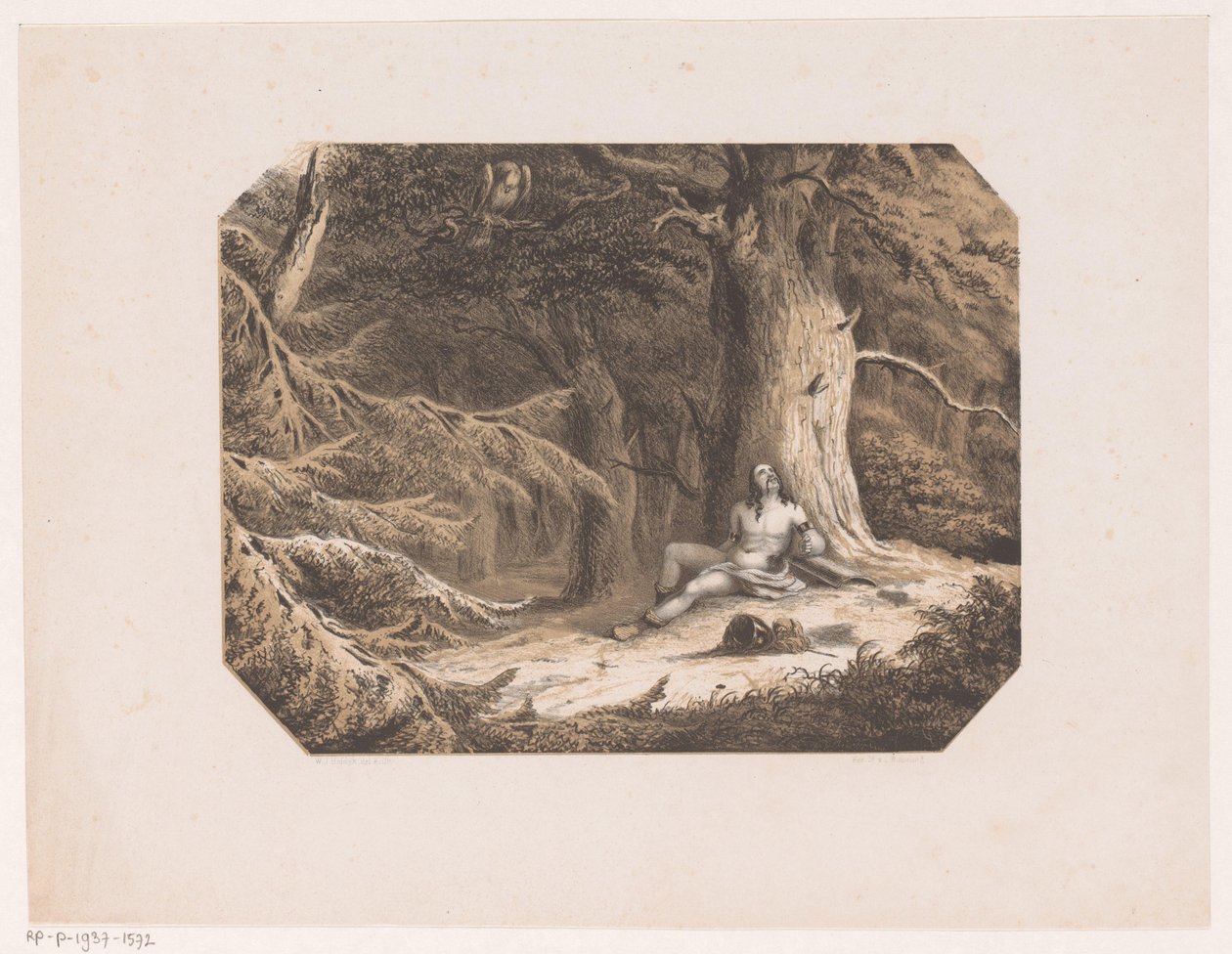Half ontklede man in het bos door Willem Jacob Hofdijk