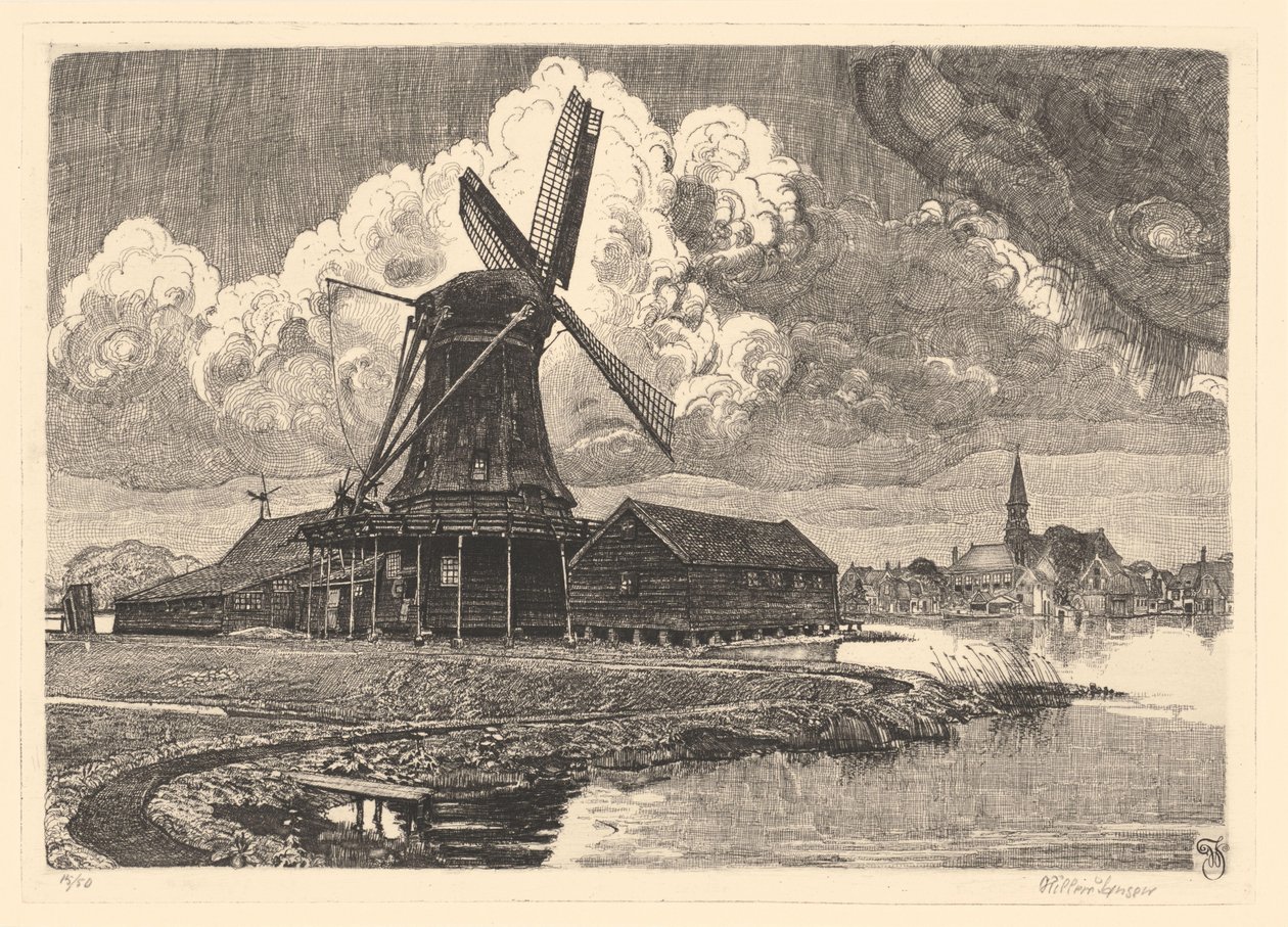 Molen de Bonte Hen door Willem Jansen (graveur) (signed by artist)