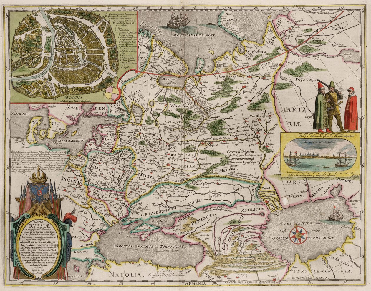 Kaart van Rusland en Moskou Uit: Theatrum Orbis Terrarum..., 1645 door Willem Janszoon Blaeu