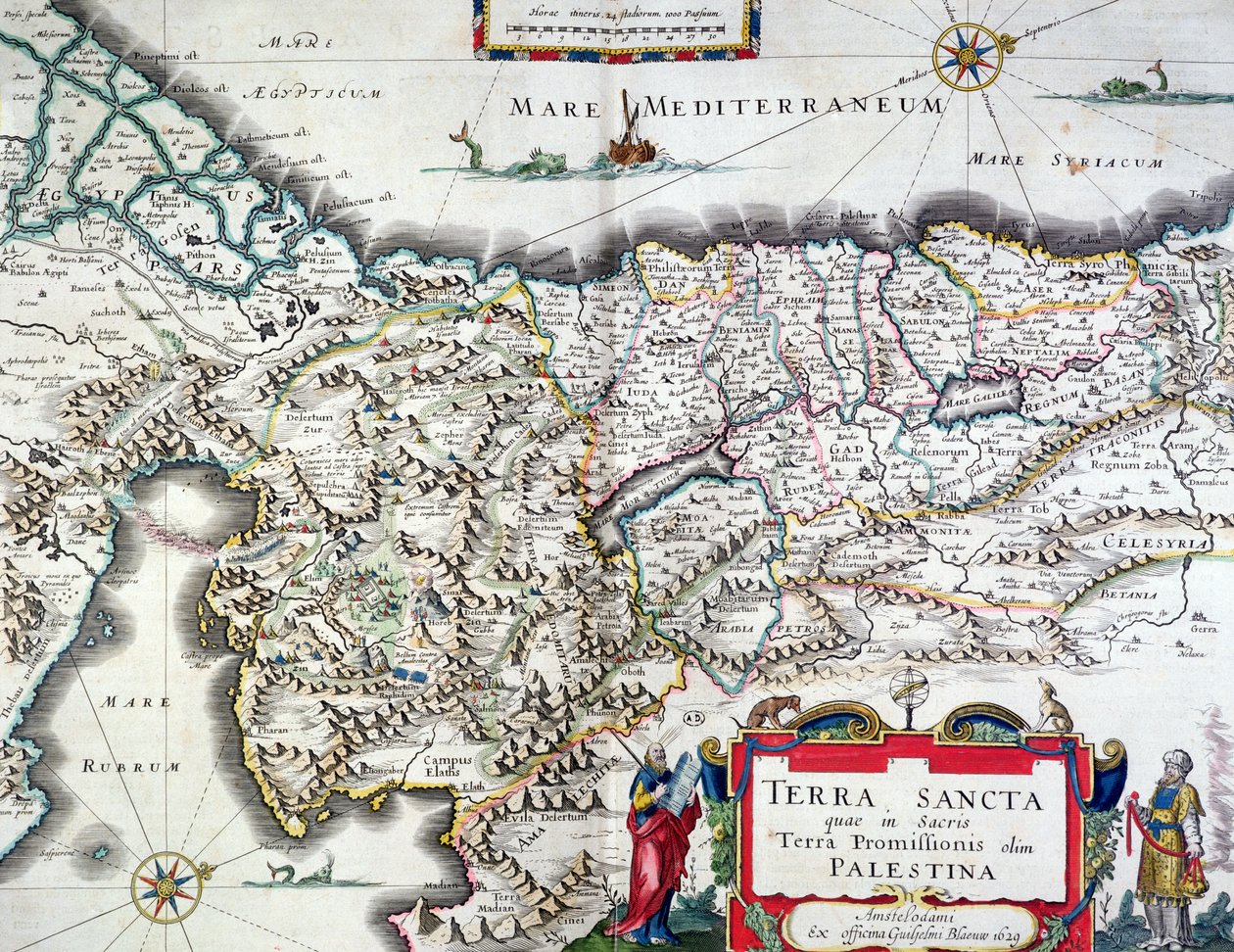 Kaart van het Heilige Land, gepubliceerd in Amsterdam, 1629 door Willem Janszoon Blaeu