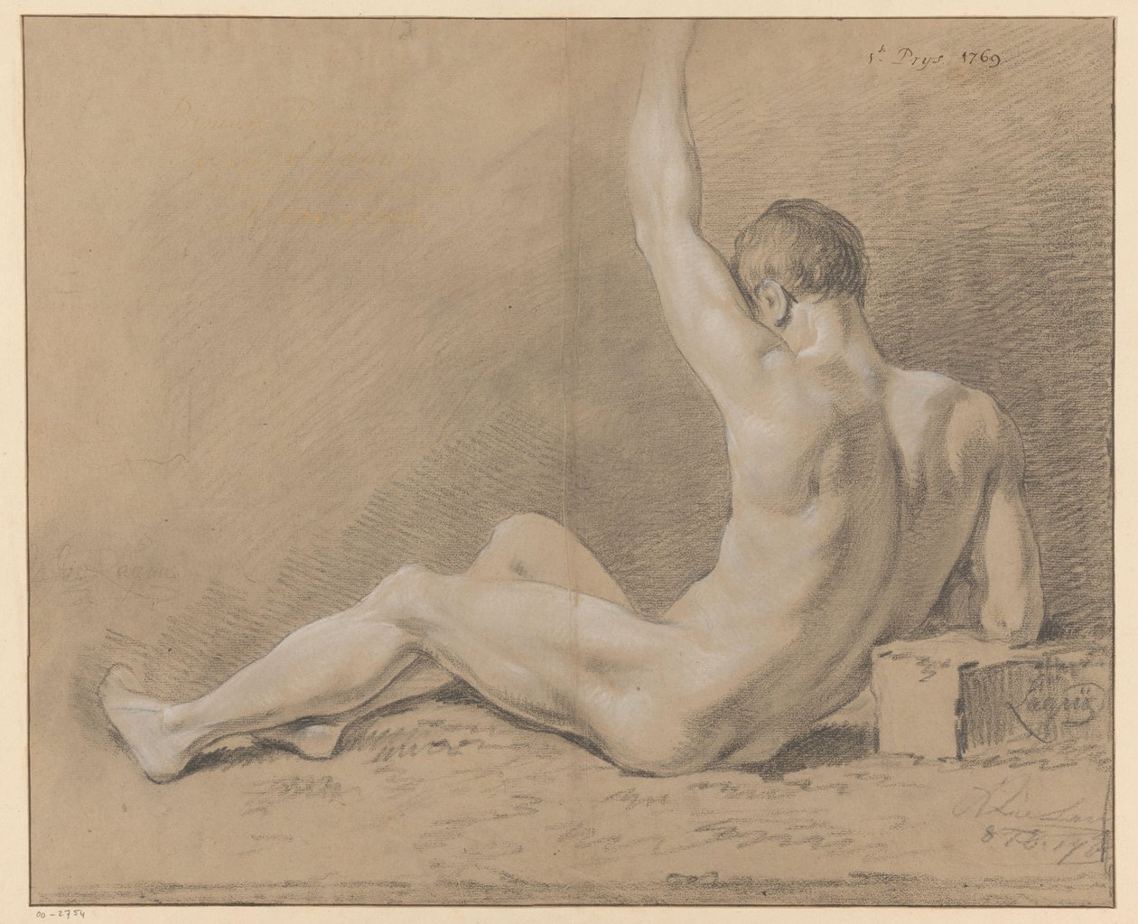 Zittend mannelijk naakt, op de rug gezien door Willem Joseph Laquy