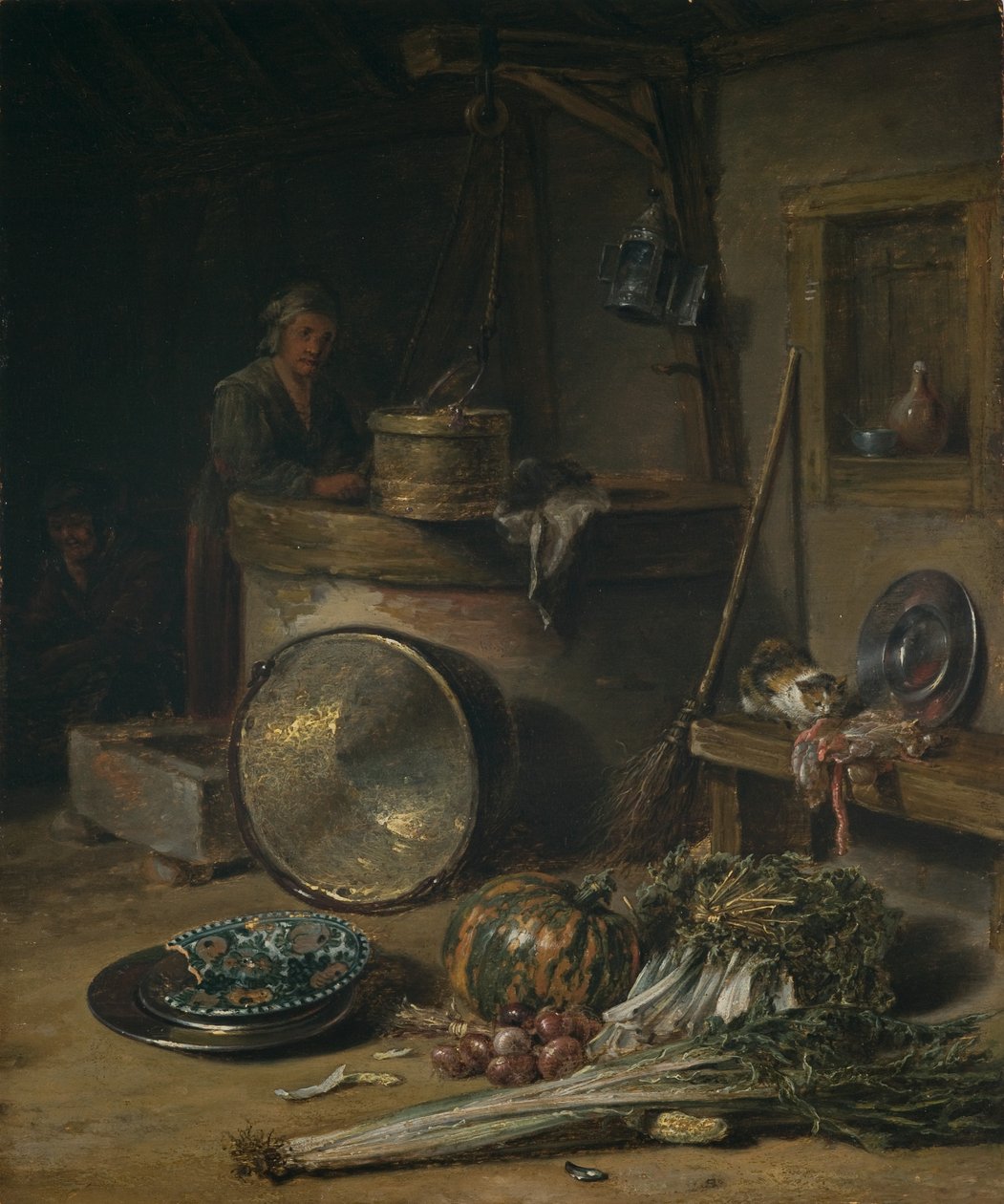 Boereninterieur met vrouw bij een waterput, ca. 1642-43 (olieverf op paneel) door Willem Kalf
