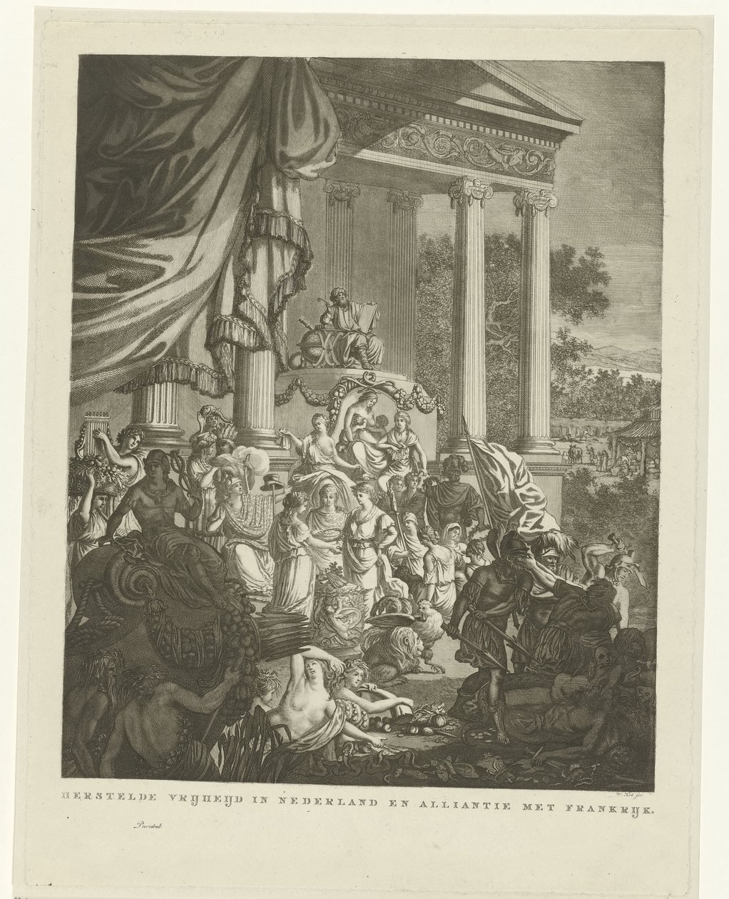 Allegorische voorstelling op het bondgenootschap tussen Nederland en Frankrijk, 1795 door Willem Kok