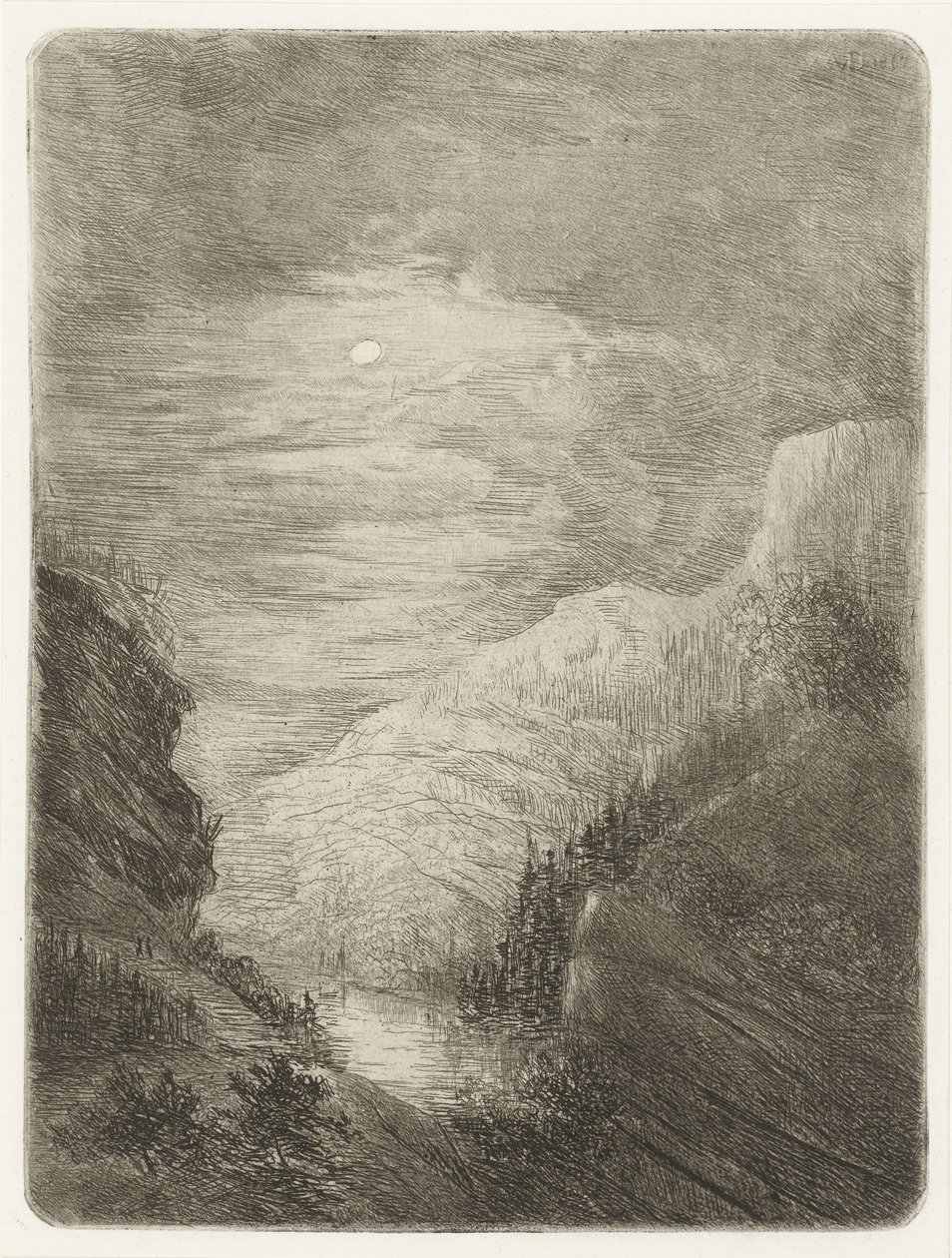 Berglandschap met rivier in maanlicht door Willem Matthias Jan van Dielen