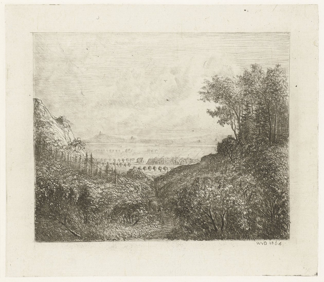 Heuvellandschap met weg naar dal door Willem Matthias Jan van Dielen