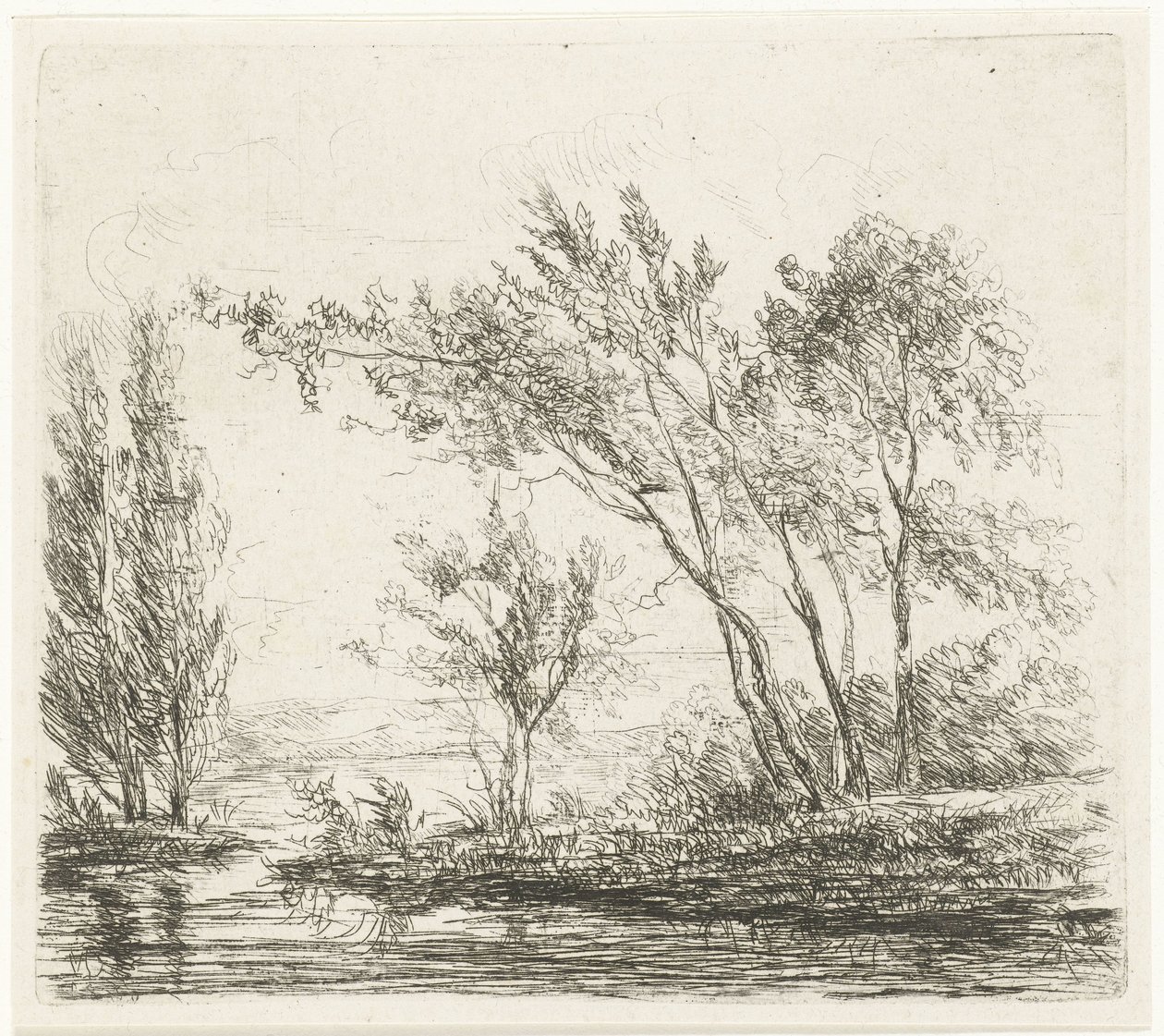 Landschap met bomen aan water door Willem Matthias Jan van Dielen