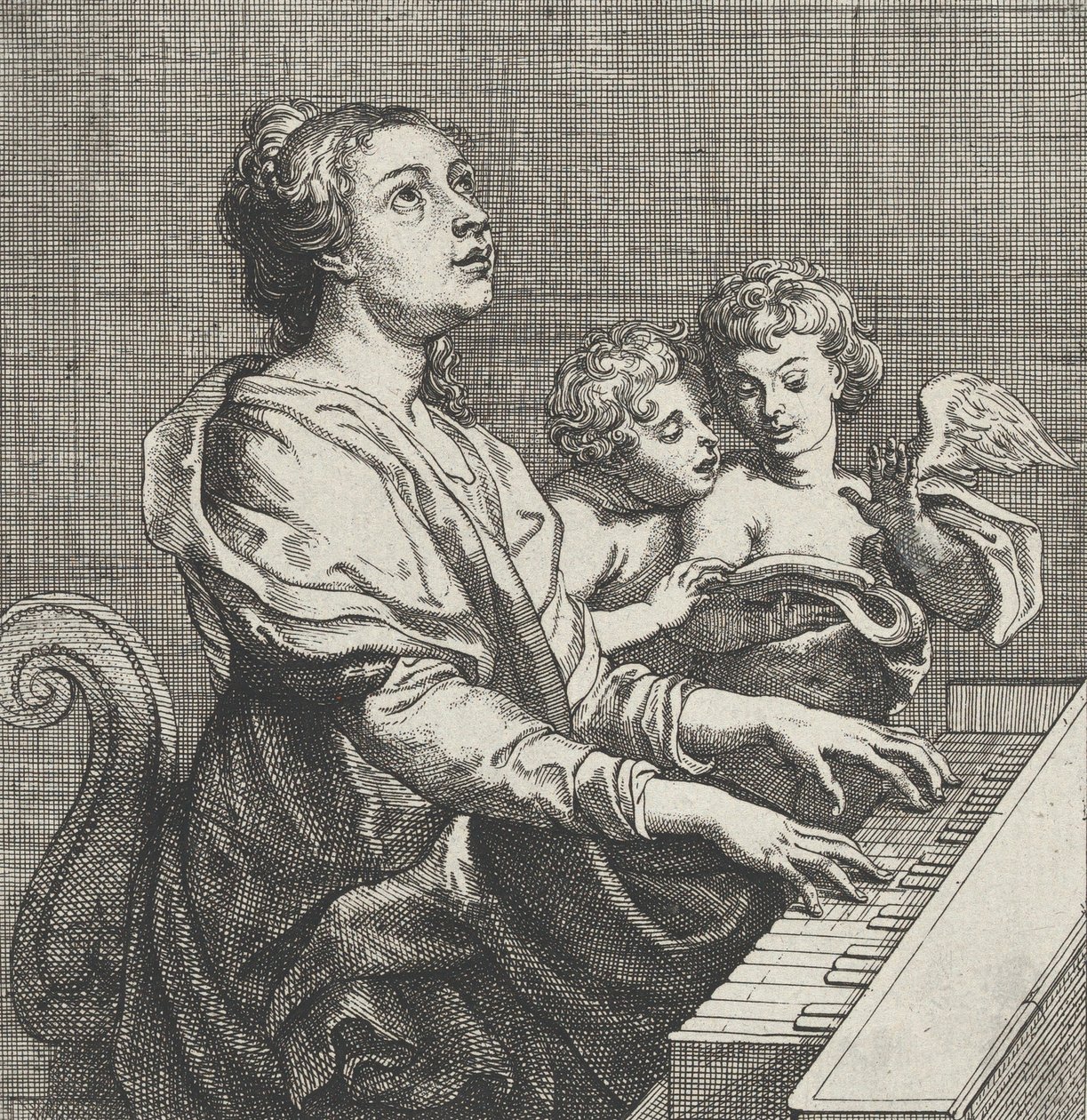 Sint Cecilia speelt orgel met twee putti rechts, ca. 1631 door Willem Panneels